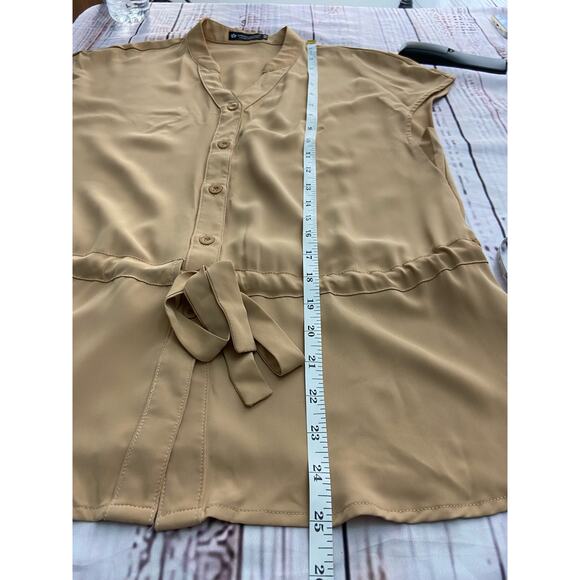 Spring Seaon Button Down Peplum Top Womens XS Chiffon Cinch Waist V Neck - Picture 5 of 7